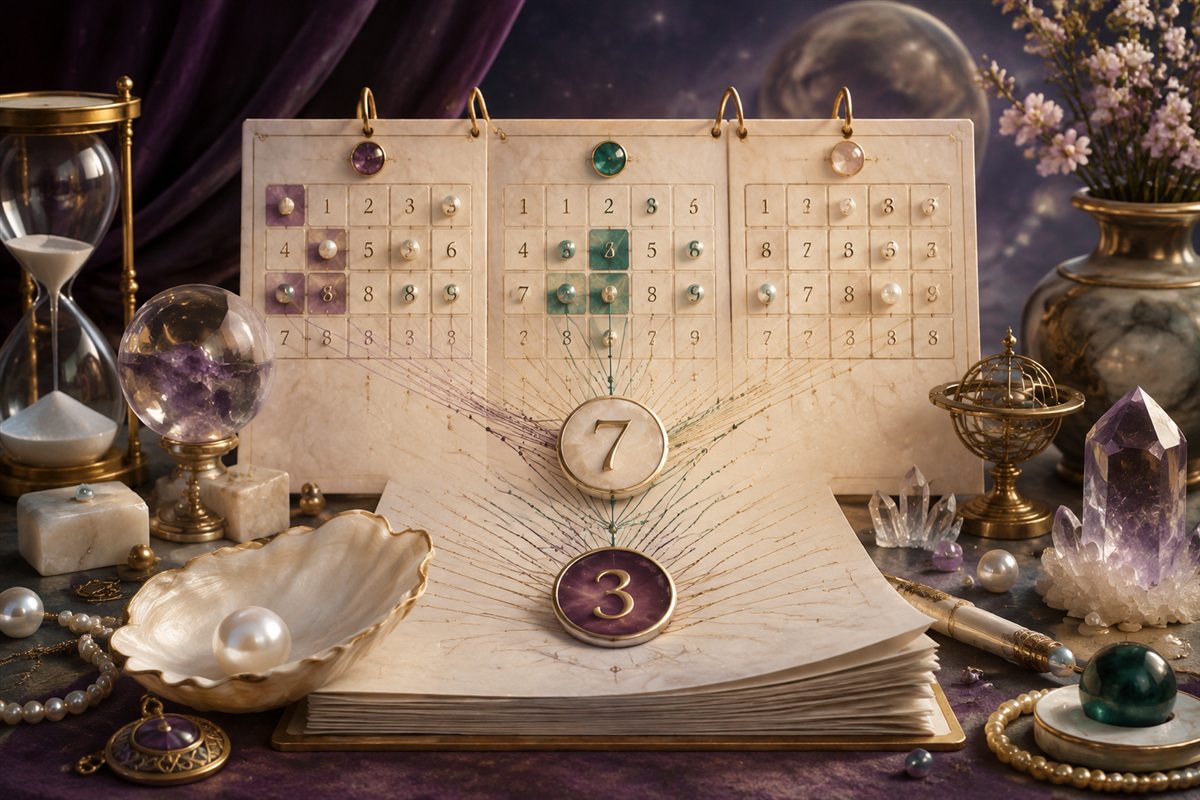 Date of Birth Numerology consultation setting and symbolic materials