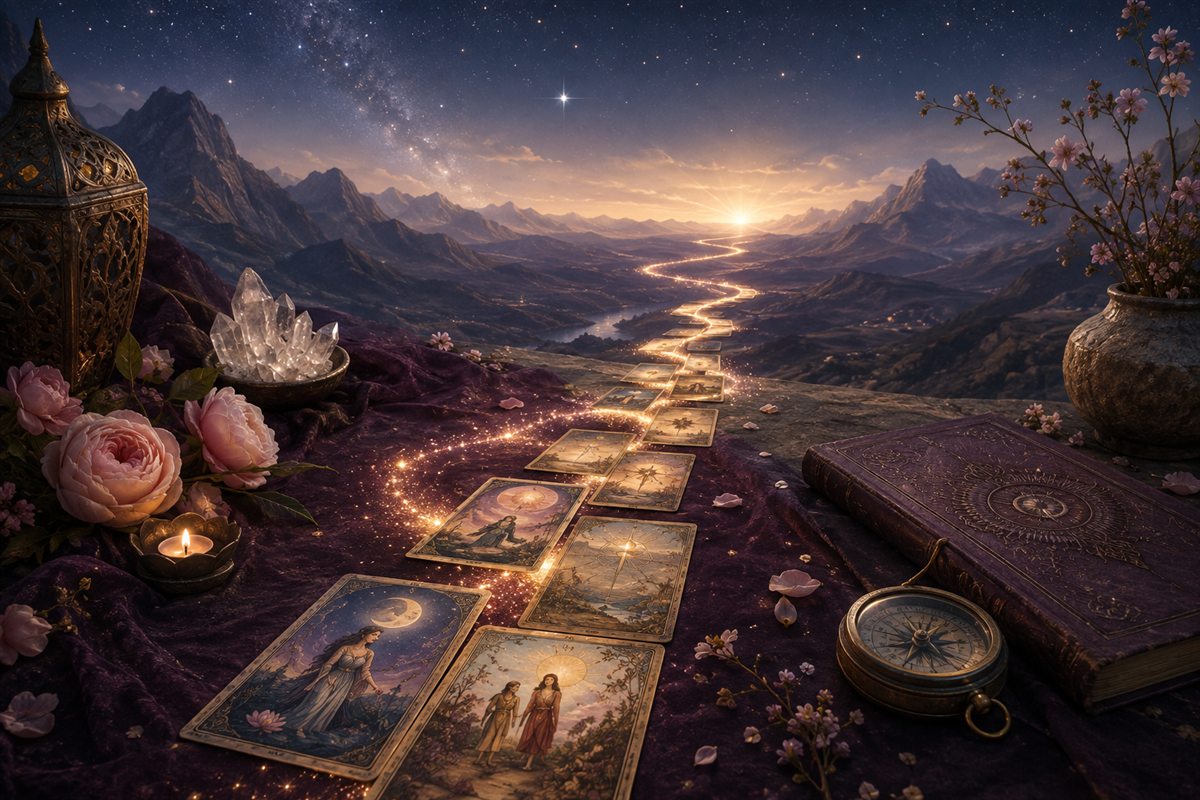 Life Path Tarot consultation setting and symbolic materials
