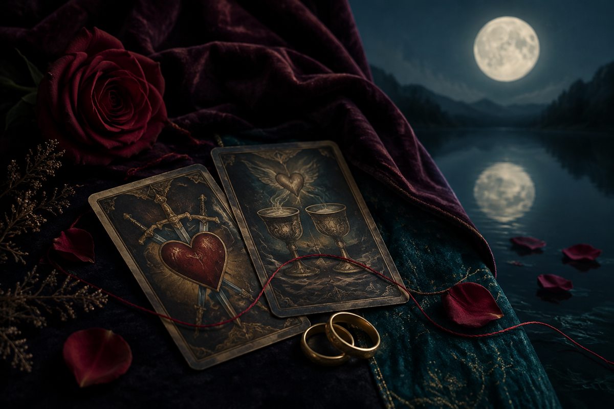 Love and Relationship Tarot consultation setting and symbolic materials