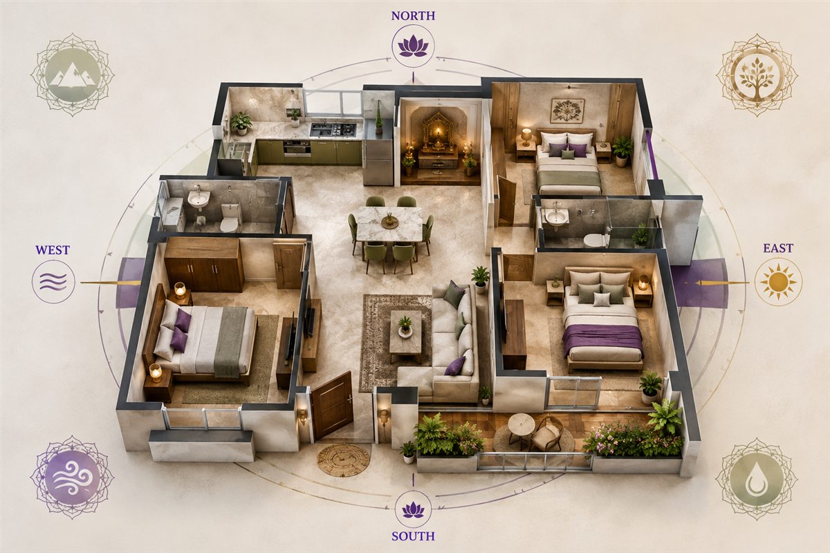 Flat Vastu consultation setting and symbolic materials